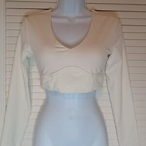 White long sleeve crop top active wear with bra no size or brand elastic band